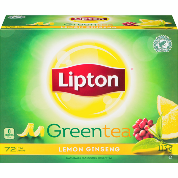 Lipton Lemon Ginseng Green Tea, 100% Rainforest Alliance Certified